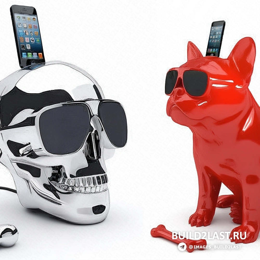 AeroSkull Bluetooth speaker на столе, с кабелем и аксессуарами
