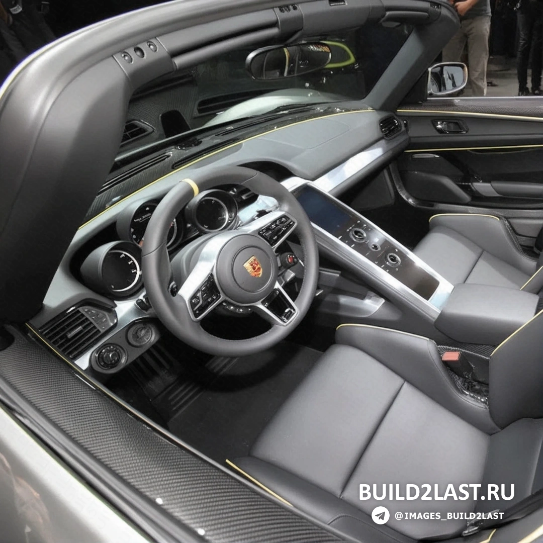 Детали интерьера Porsche 918 Spyder с металлическими элементами и высококлассным дизайном
