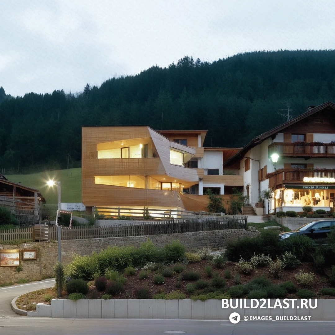 Вечерний вид на Cube House с подсветкой, подчеркивающей формы здания